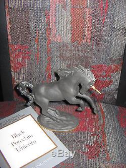 Franklin Mint Black Basalt Porcelain Unicorn Treasury Figurine by David Cornell