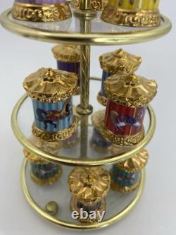Franklin Mint Carousel Magic Horse Thimble Complete Set Porcelain Tiered Display
