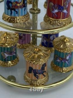 Franklin Mint Carousel Magic Horse Thimble Complete Set Porcelain Tiered Display