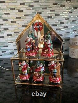 Franklin Mint Coca-cola Santa Mini Porcelain Box Set(5) with Mirrored Display Case