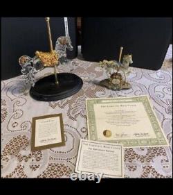Franklin Mint Crystal Rose Lead Crystal Figure and Porcelain Carousel Rose Clock