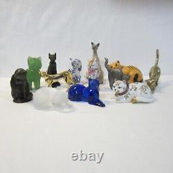 Franklin Mint Curio Cabinet Cat Figurines Lot of 13 in Porcelain, Glass & Metal