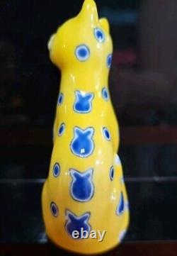 Franklin Mint Curio Cabinet Cat Galle Yellow Blue Whimsical