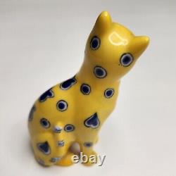 Franklin Mint Curio Cabinet Cat Galle Yellow Blue Whimsical