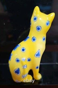 Franklin Mint Curio Cabinet Cat Galle Yellow Blue Whimsical