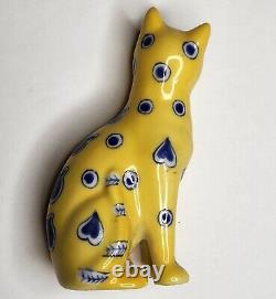 Franklin Mint Curio Cabinet Cat Galle Yellow Blue Whimsical