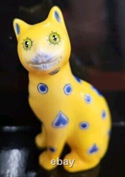 Franklin Mint Curio Cabinet Cat Galle Yellow Blue Whimsical