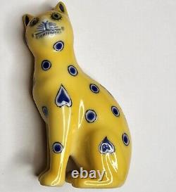 Franklin Mint Curio Cabinet Cat Galle Yellow Blue Whimsical