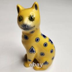 Franklin Mint Curio Cabinet Cat Galle Yellow Blue Whimsical