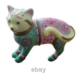 Franklin Mint Curio Cabinet Cats FAMILLE ROSE Cat Figurine Pastel Colorful 3