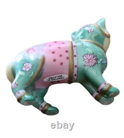 Franklin Mint Curio Cabinet Cats FAMILLE ROSE Cat Figurine Pastel Colorful 3