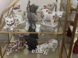 Franklin Mint Curio Cabinet Cats Figurines With Mirrored Cabinets (24 cats)