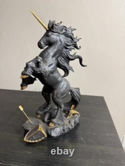Franklin Mint Dark Fury Unicorn Fine Porcelain Sculpture Ruth Thompson Gold Horn