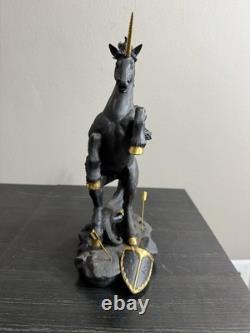 Franklin Mint Dark Fury Unicorn Fine Porcelain Sculpture Ruth Thompson Gold Horn