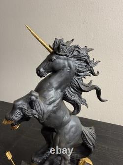 Franklin Mint Dark Fury Unicorn Fine Porcelain Sculpture Ruth Thompson Gold Horn
