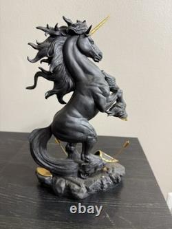 Franklin Mint Dark Fury Unicorn Fine Porcelain Sculpture Ruth Thompson Gold Horn