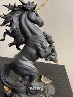 Franklin Mint Dark Fury Unicorn Fine Porcelain Sculpture Ruth Thompson Gold Horn