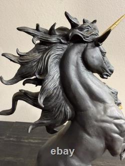Franklin Mint Dark Fury Unicorn Fine Porcelain Sculpture Ruth Thompson Gold Horn