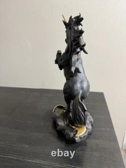 Franklin Mint Dark Fury Unicorn Fine Porcelain Sculpture Ruth Thompson Gold Horn