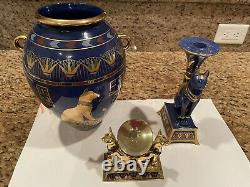 Franklin Mint Egyptian Vase BAST Candlestick Crystal Ball Lot 24k Roushdy Garas