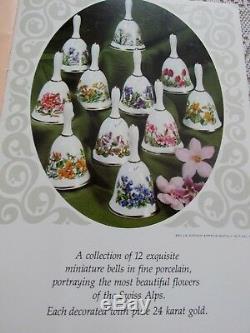 Franklin Mint Elevenalpine Flowers'' Miniature Porcelain Bell Collection/coa/ A