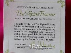 Franklin Mint Elevenalpine Flowers'' Miniature Porcelain Bell Collection/coa/ A