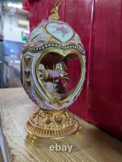 Franklin Mint Faberge Porcelain Musical Carousel Horse Egg Gold Accents
