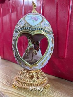 Franklin Mint Faberge Porcelain Musical Carousel Horse Egg Gold Accents