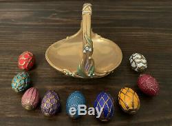 Franklin Mint Fabergé Spring Egg Basket 9 Eggs Porcelain Hallmarked