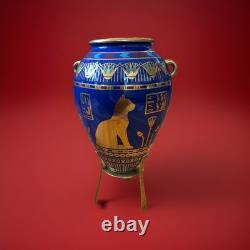 Franklin Mint Golden Vase of Bast Porcelain 23Kt Gold Decoration Egyptian Cat