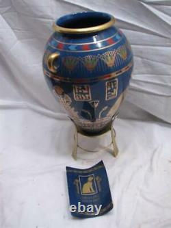 Franklin Mint Golden Vase of Bast Porcelain 23Kt Gold Decoration Egyptian Cat