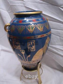 Franklin Mint Golden Vase of Bast Porcelain 23Kt Gold Decoration Egyptian Cat