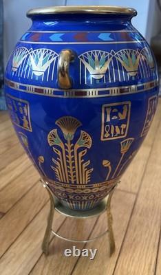Franklin Mint Golden Vase of Bast Porcelain 23Kt Gold Decoration Egyptian Cat