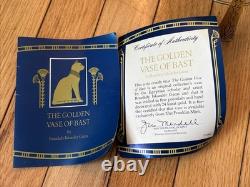 Franklin Mint Golden Vase of Bast Porcelain 23Kt Gold Decoration Egyptian Cat
