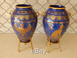 Franklin Mint Golden Vase of Bast and Golden Falcon Porcelain 24Kt Gold Egyptian