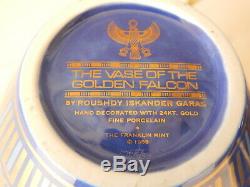 Franklin Mint Golden Vase of Bast and Golden Falcon Porcelain 24Kt Gold Egyptian
