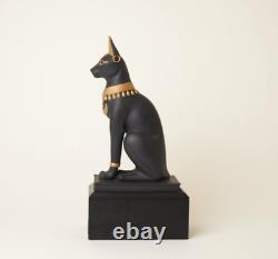 Franklin Mint Guardian of the Nile Bast Black Sphinx Cat 24 Karat Gold Trim