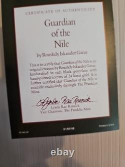 Franklin Mint Guardian of the Nile Bast Black Sphinx Cat 24 Karat Gold Trim