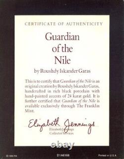 Franklin Mint Guardian of the Nile Bast Black Sphinx Cat 24 Karat Gold Trim