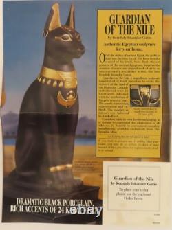 Franklin Mint Guardian of the Nile Bast Black Sphinx Cat 24 Karat Gold Trim RARE