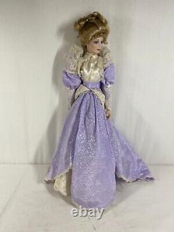 Franklin Mint Heirloom Bride Gibson Girl Porcelain Doll Purple Dress Blonde Hair