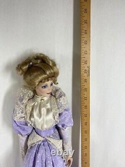 Franklin Mint Heirloom Bride Gibson Girl Porcelain Doll Purple Dress Blonde Hair