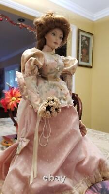 Franklin Mint Heirloom Porcelain Gibson Girl Tea at the Ritz Doll + 2 plates