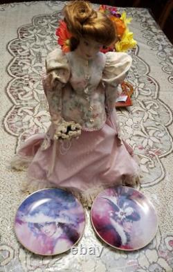 Franklin Mint Heirloom Porcelain Gibson Girl Tea at the Ritz Doll + 2 plates