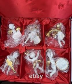 Franklin Mint Heralding Angels Ornaments Set Of 6 Porcelain Angels 24k Gold EUC