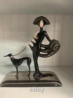 Franklin Mint House Of Erte Porcelain Figurine Symphony In Black Woman With Dog