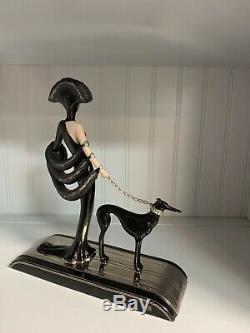 Franklin Mint House Of Erte Porcelain Figurine Symphony In Black Woman With Dog