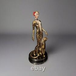 Franklin Mint House of Erte Leopard 24k Gold Swarovski Crystals LtdEd Art Deco
