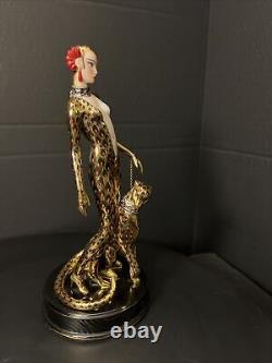 Franklin Mint House of Erte Leopard 24k Gold Swarovski Crystals LtdEd Art Deco
