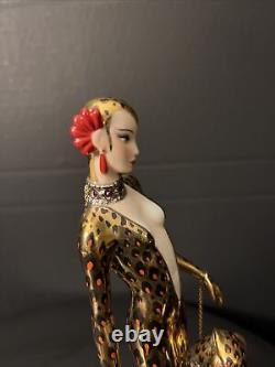 Franklin Mint House of Erte Leopard 24k Gold Swarovski Crystals LtdEd Art Deco